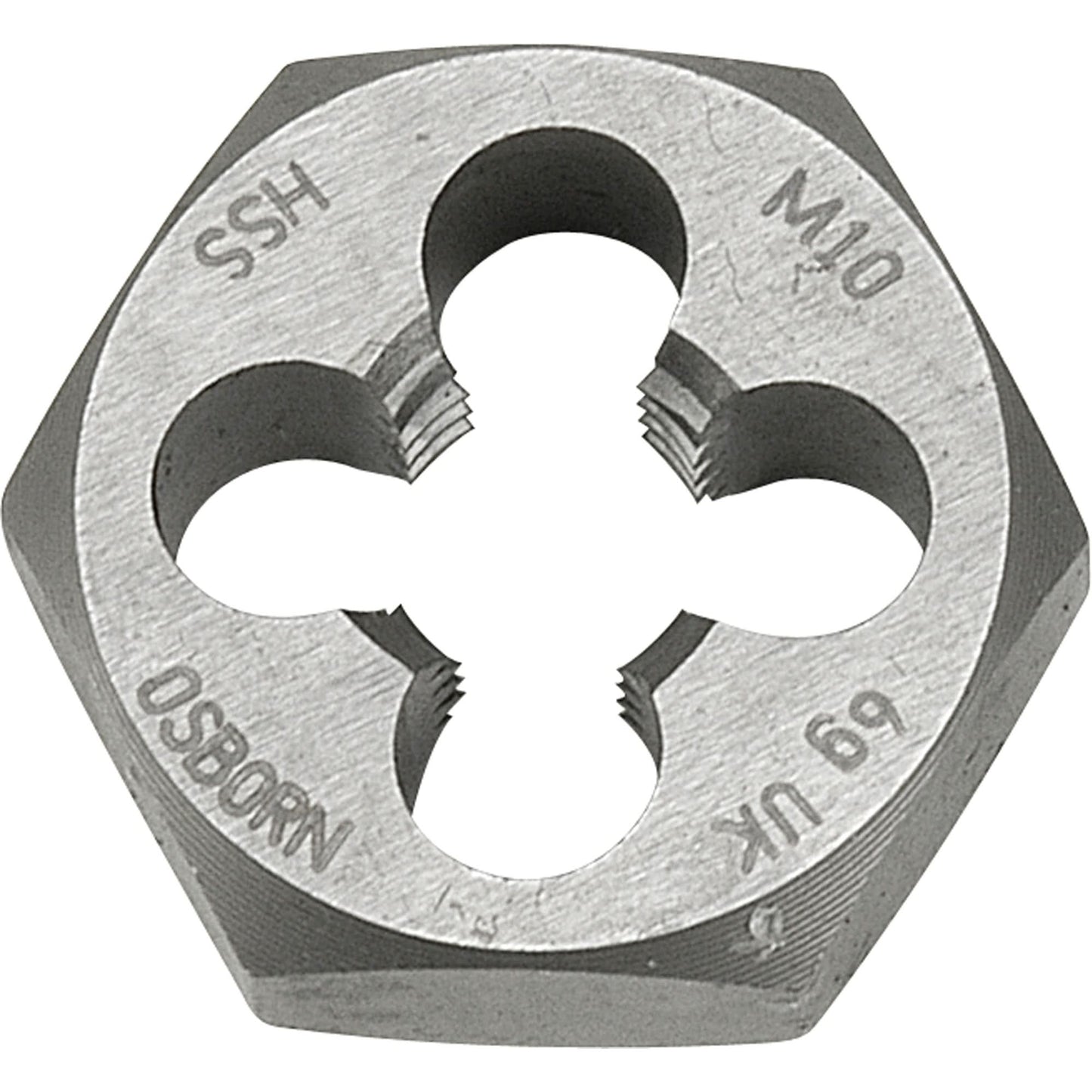 Hexagonal Rethreading Die, 1-3/10" Dia., 5/8"-14 Thread, High Speed Steel