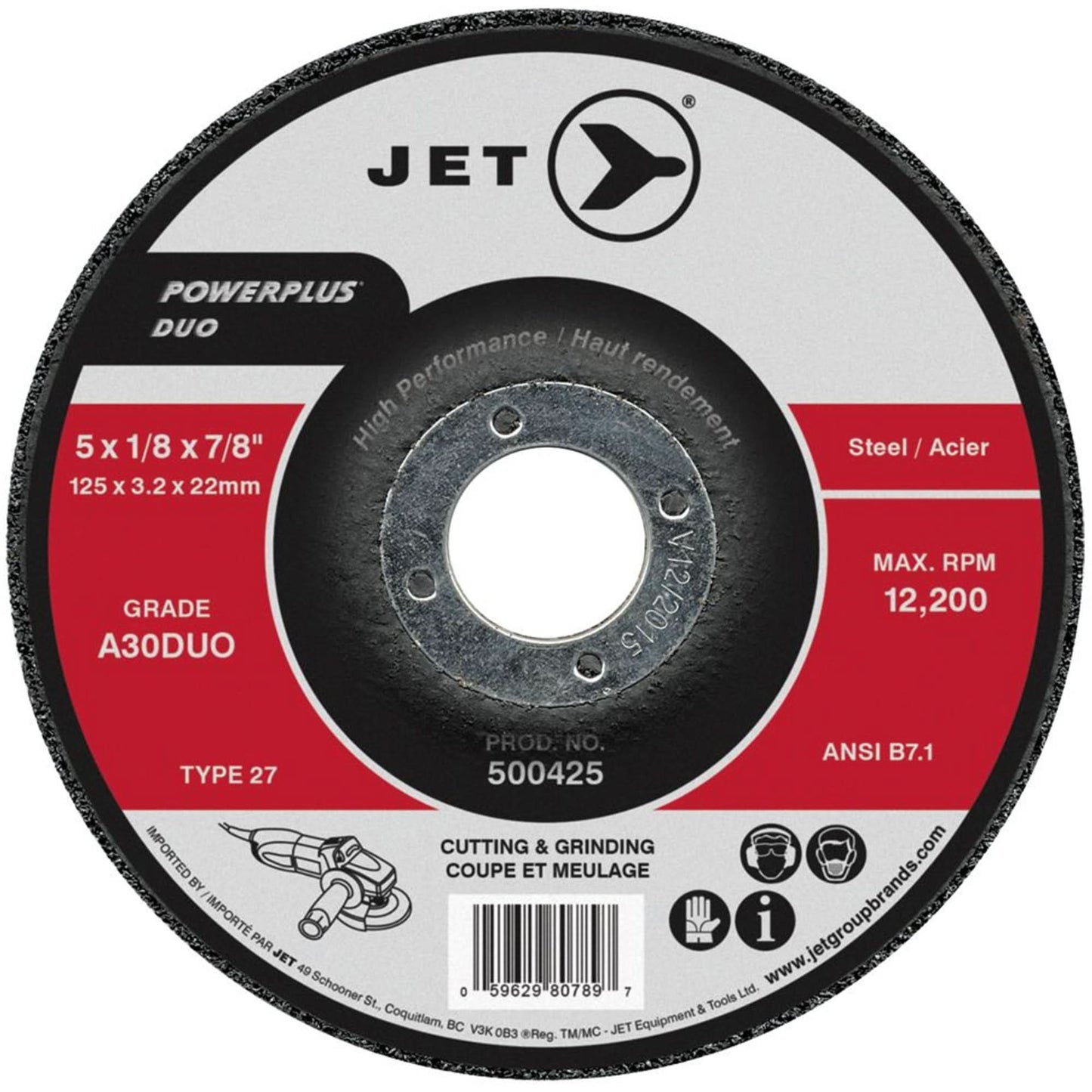 Powerplus DUO Cutting/Grinding Wheel, 4-1/2" x 1/8", 7/8" Arbor, Type 27, A30DUO Grit