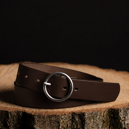 Sempre - Black Vachetta Leather Waist Belt with Circular Buckle