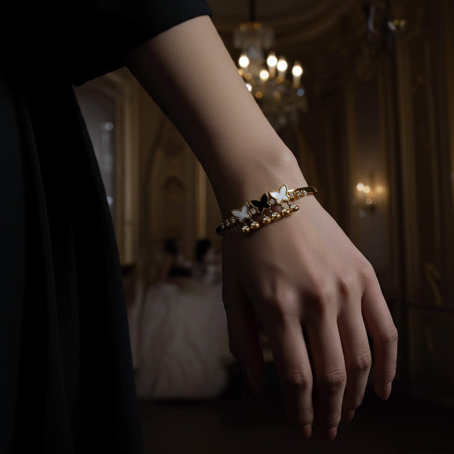 Butterfly Charm Bangle with Zirconia Diamonds