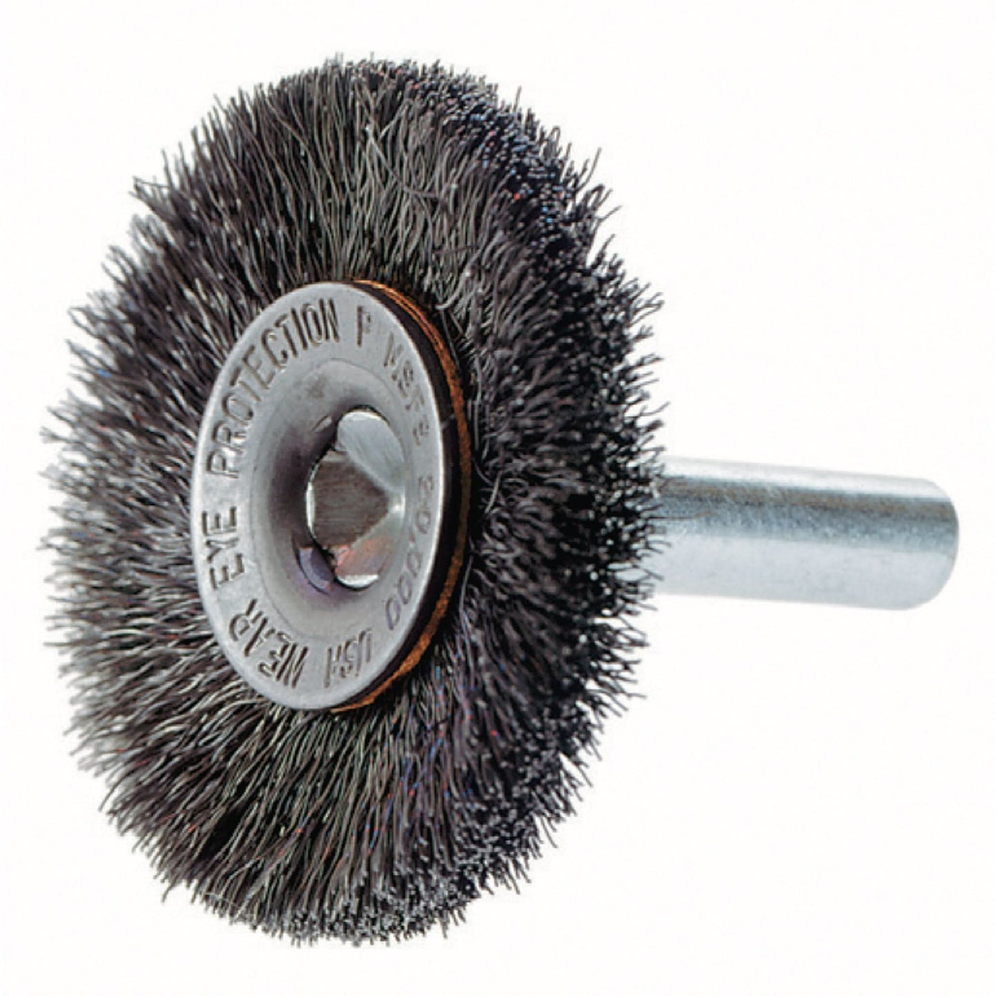 Crimped Wire Wheel Brush with 1/4" Shank, 1-1/2" Dia., 0.008" Fill, 1/4" Arbor