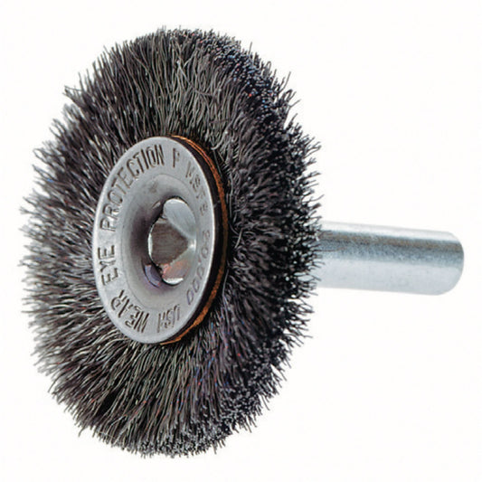 Crimped Wire Wheel Brush with 1/4" Shank, 2" Dia., 0.014" Fill, 1/4" Arbor