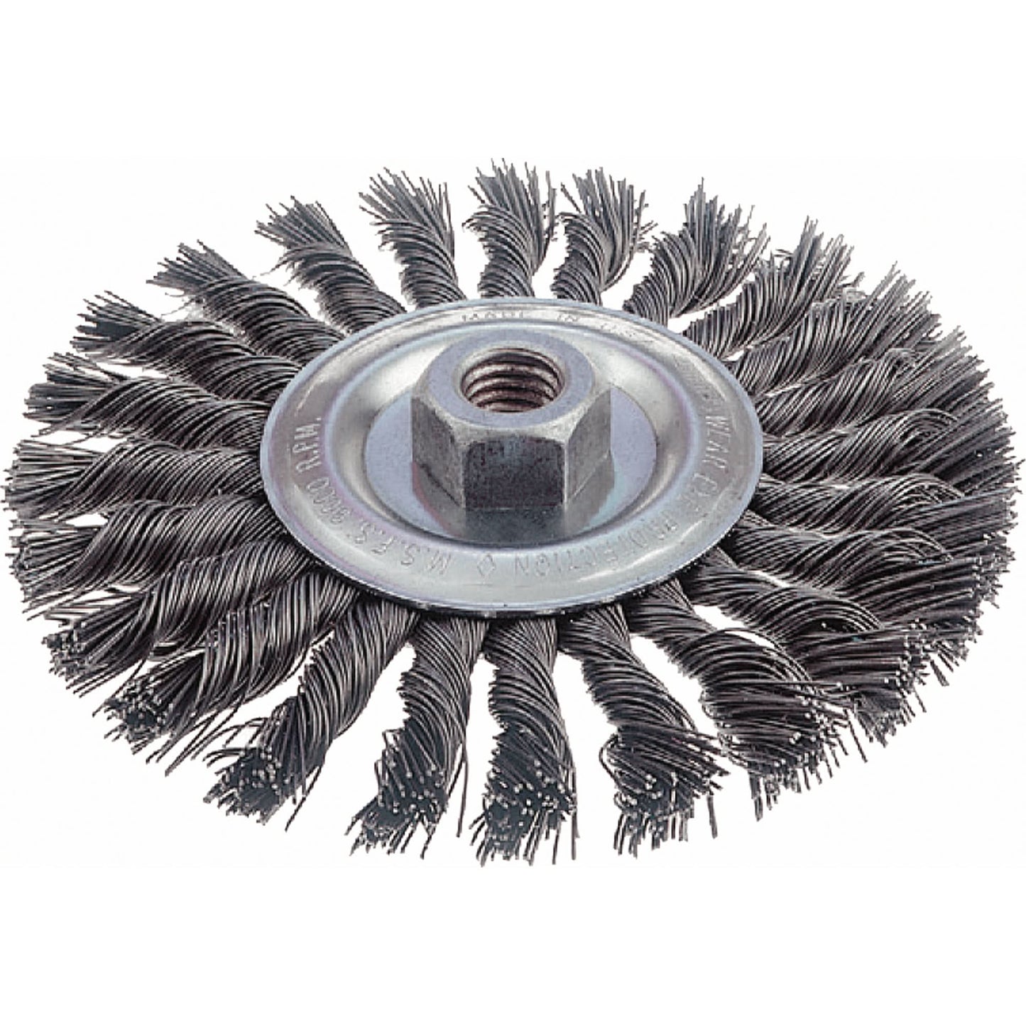 Knot Wire Wheel Brushes - Standard Twist Knot, 4" Dia., 0.014" Fill, 3/8" Arbor, Steel