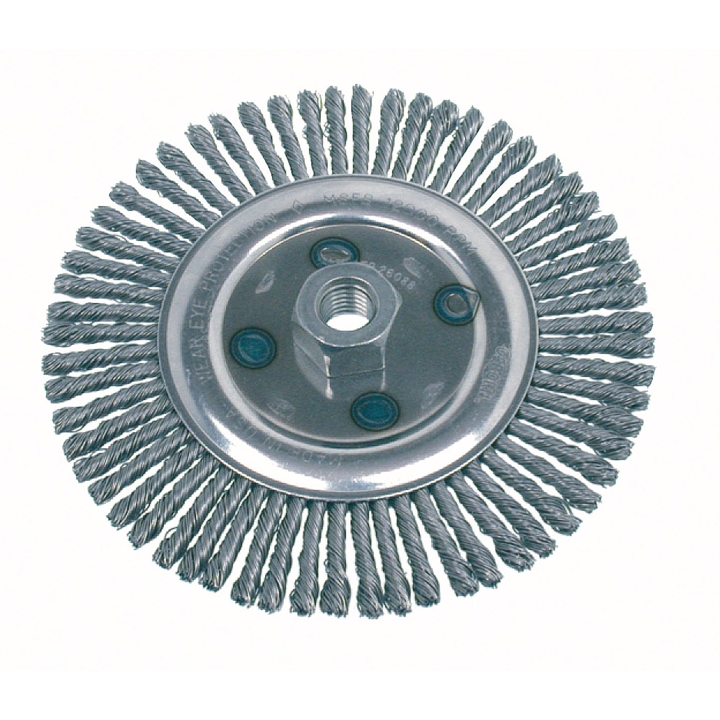 Knot Wire Wheel Brushes - Stringer Bead, 6-1/2" Dia., 0.02" Fill, 5/8"-11 Arbor, Stainless Steel