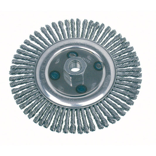 Brosses circulaires torsadées - Brosse à cordon, 6-1/2 po de diamètre, fil de 0,02 po, arbre de 5/8"-11, acier