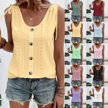 Casual summer U-neck Vest Women Shoulder With Bow Tie Summer blouse top