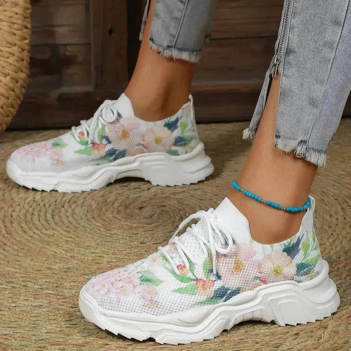 Chaussures de course pour femmes Flower Sports Baskets plates tendance