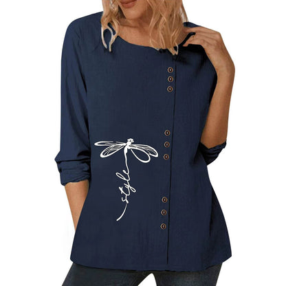 Casual Loose Cotton And Linen Long-sleeved summer Blouse Top For Women