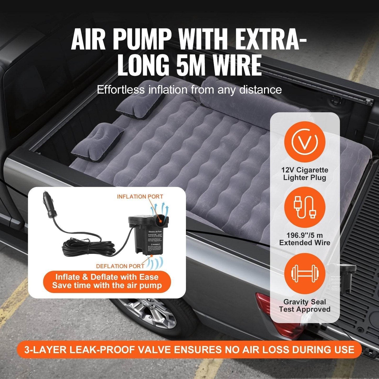 Truck Bed Air Mattress, For 6-6.5 Ft Full Size Truck Beds, Inflatable Air Mattress Camping Bed With 12V Air 2 Pillows, Carry Bag, For Chevrolet Silverado, Dodge Ram, Ford
