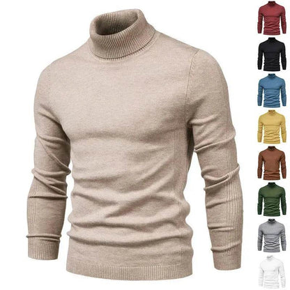 Men's Plain Slim Pullover Polo Sweatshirt Turtleneck Sweater Winter Casual Tops Men