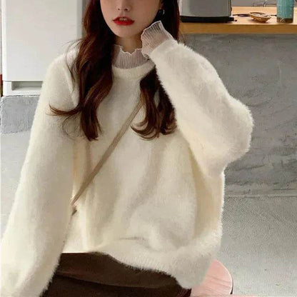 Autumn Winter Mink-like Wool Thick Plush Pullover Sweater for Women