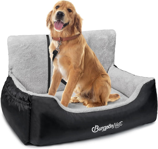 Dog Car Seat for Medium/Large Dogs under 55 Lbs, Soft Pet Car Travel Home Bed, Fully Detachable and Washable Booster Carseats with Storage Pockets and Clip-On Leash Portable Carrier,Black