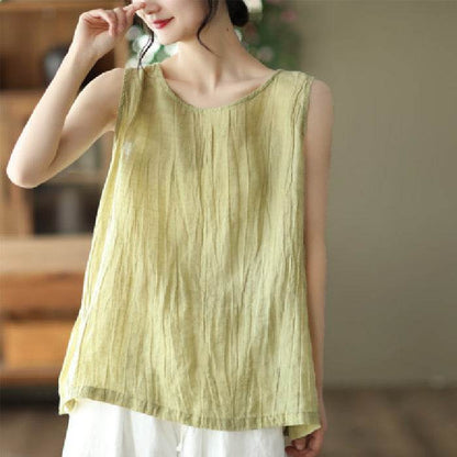 Casual Cotton And Linen Art Solid Color Loose-fitting Versatile summer blouse Top  For Women