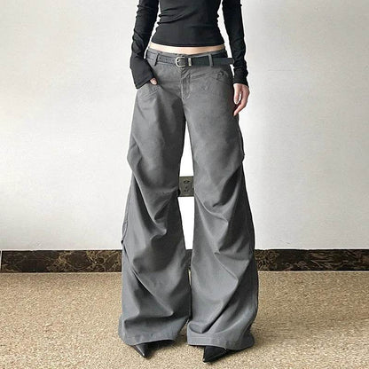 Pantalon large rétro ample taille basse de style européen et américain pour femme