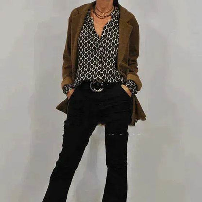 Women's blouse V-neck Long Sleeve Stylish Button down Blouse shirt