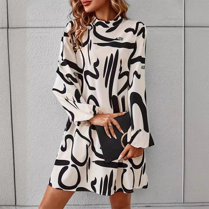 Women’s Elegant Long-Sleeve Round-Neck Dress – Classic Casual Midi Dress for Everyday Wear