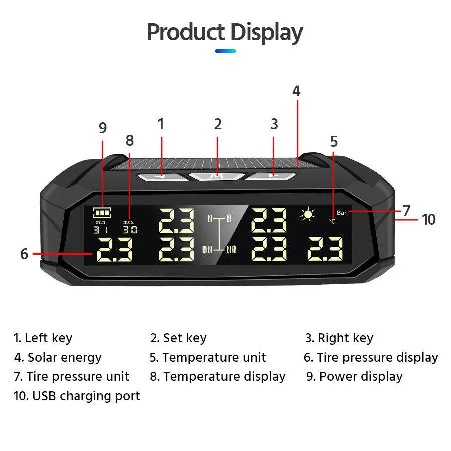 Auto Solar External Tire Pressure Monitor 6 Tire RV Trucks Car Vehicle