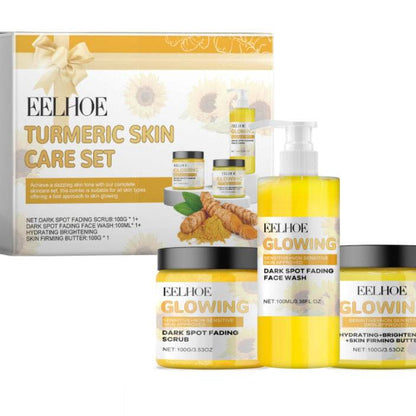 EELHOE Turmeric Skincare 3PCS Set Cleanser Cream Scrub