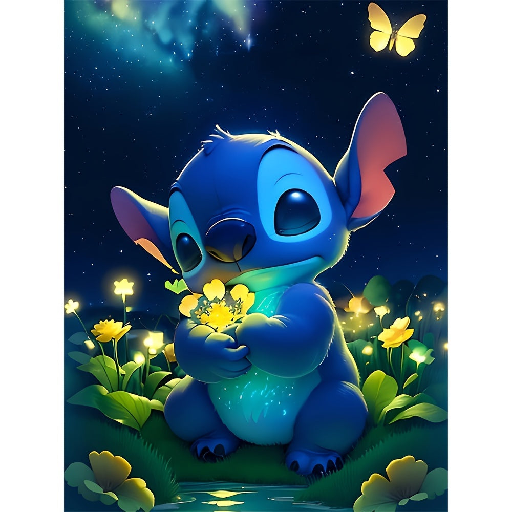 [Autorisé] Peinture diamant 5D Disney à faire soi-même, kit Lilo & Stitch de points et de fleurs lumineuses par numéro pour adultes, kit de peinture diamant rond complet, artisanat de peinture, décoration murale pour la maison