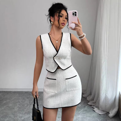 Women’s Sleeveless Irregular Top & Color-Block A-Line Skirt Set – Casual Two-Piece Outfit