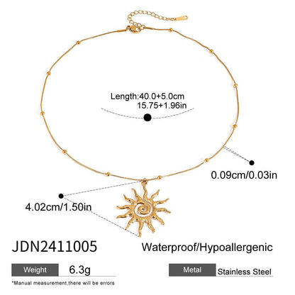 Stainless Steel Necklace - Hammered Spiral Sun Pendant Necklace