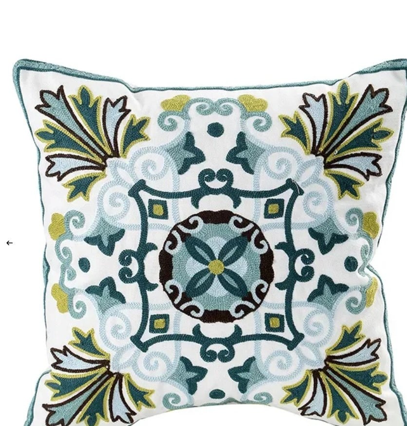 Decorative Floral Embroidered Pillow Cover