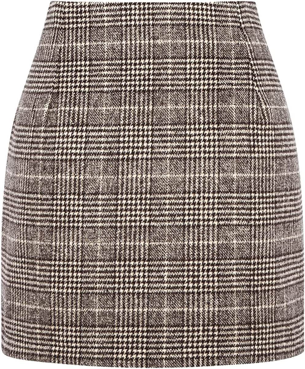 Women's High Waist Plaid Tight Pencil Wool Mini Skirt