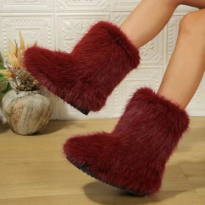 Bottes de neige longues en peluche à la mode pour femme, chaudes, mi-hautes, fourrées, en coton, bottines d'hiver