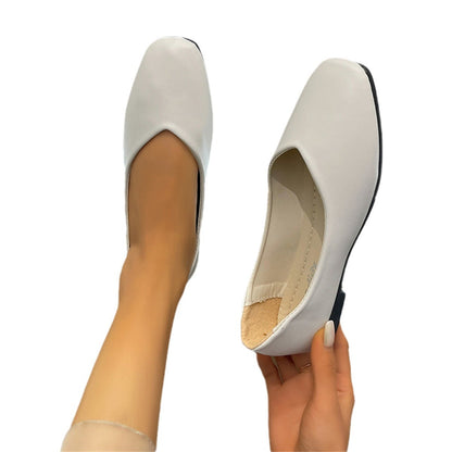 Square Toe Low Top Viscose Shoes Thick Heel Toe Box