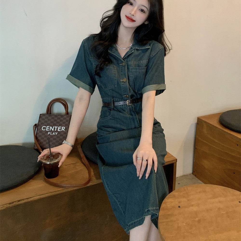 Women's Fashion Casual short sleeve Mini Denim Dress
