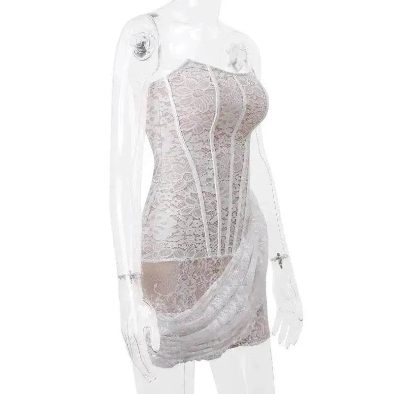 Robe Corset Bustier en Dentelle, Mini-Robe de Soirée Ajustée, Tendance et Charmante pour Femme pour les Soirées Cocktail.