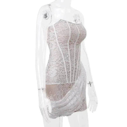 Robe Corset Bustier en Dentelle, Mini-Robe de Soirée Ajustée, Tendance et Charmante pour Femme pour les Soirées Cocktail.