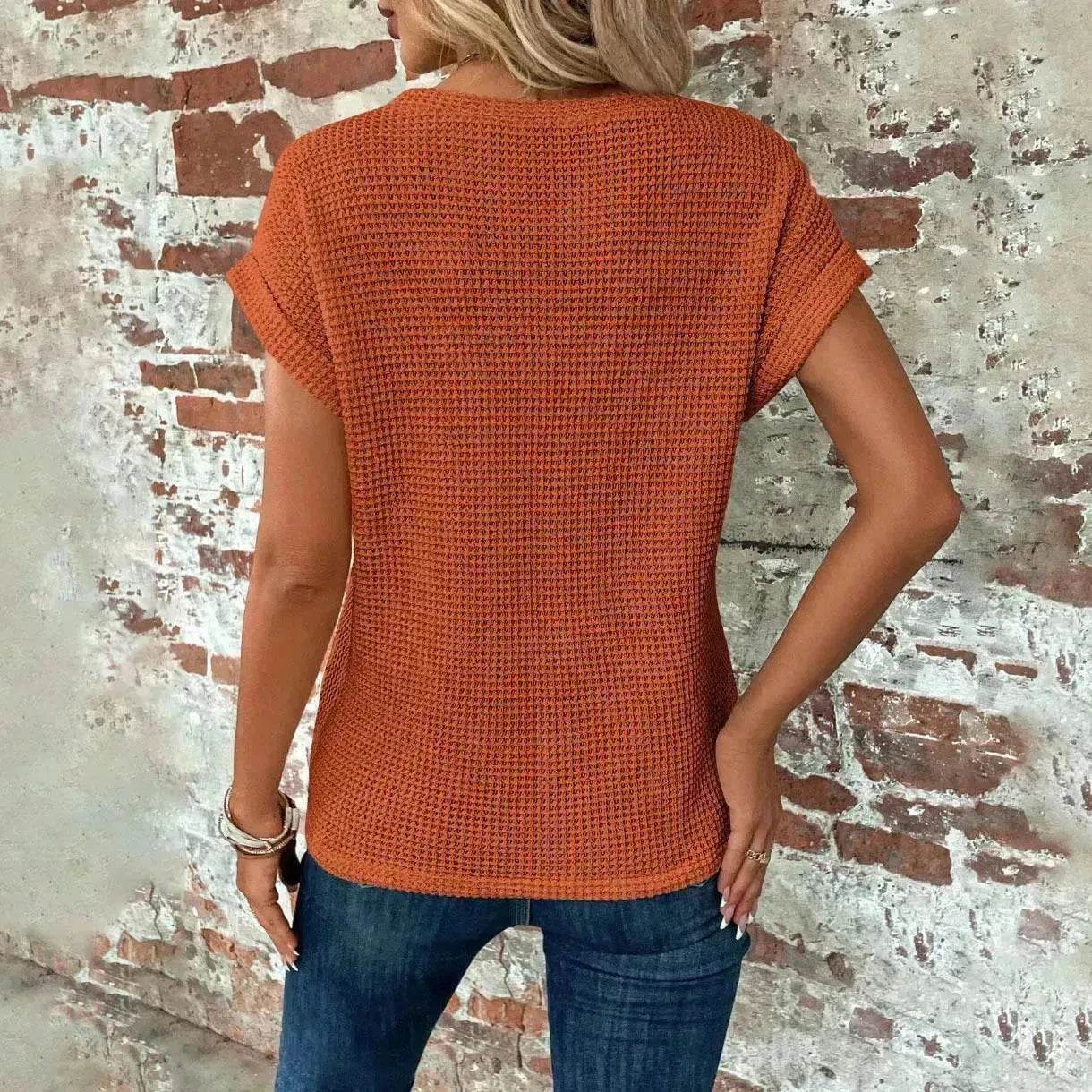 Chemise gaufrée décontractée d'été à manches courtes, Nouveau haut de soirée décontracté de couleur unie pour femme