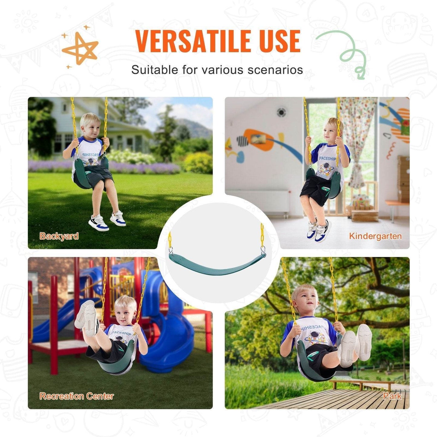 2-Pack Swing Seats Swings Replacement For Outdoor Swing Set 66 Inch Chain
