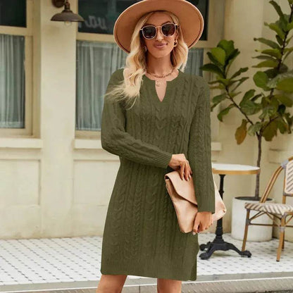 Autumn Winter Slim fit Twisted Split Mini Knitted Wool Sweater Dress