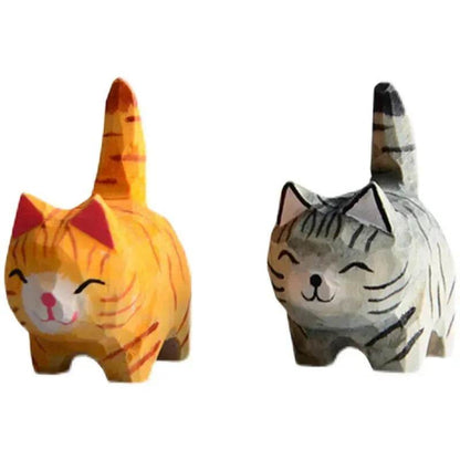 Creative Decorative Hand carved wooden Cat Trinkets Ornaments