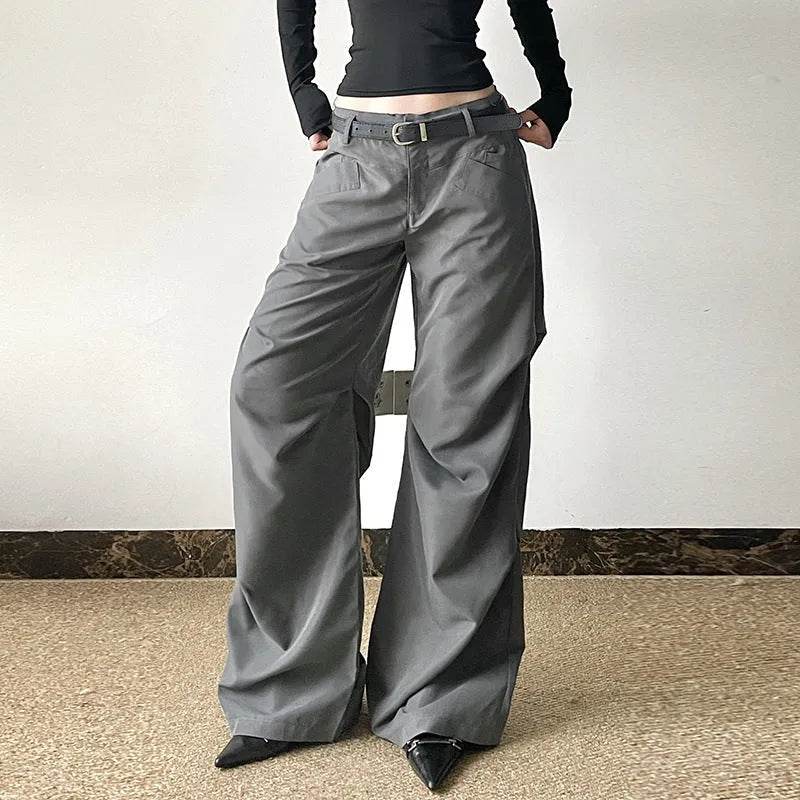 Pantalon large rétro ample taille basse de style européen et américain pour femme