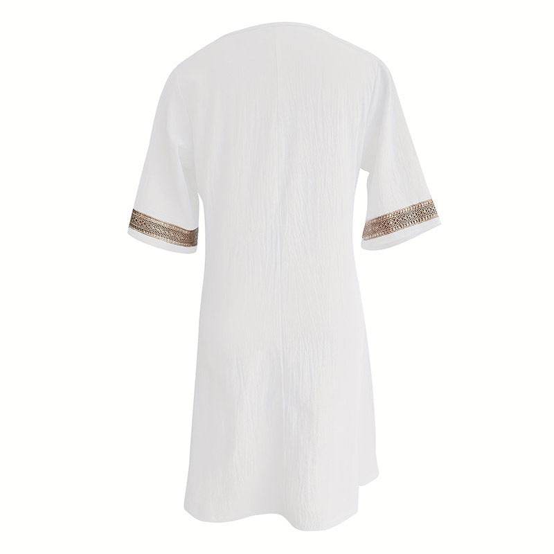 Women's Chic Guipure Lace V-Neck Tunic Dress Knee-Length, Hollow Detail,All-Season Dress
