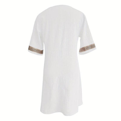 Women's Chic Guipure Lace V-Neck Tunic Dress Knee-Length, Hollow Detail,All-Season Dress