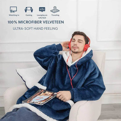 Fleece Oversized Hoodie Blanket Winter Warm Home Clothes Women Men Oversized Pullover With Pockets