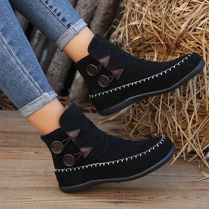 Button Design Ankle Boots For Women Autumn And Winter