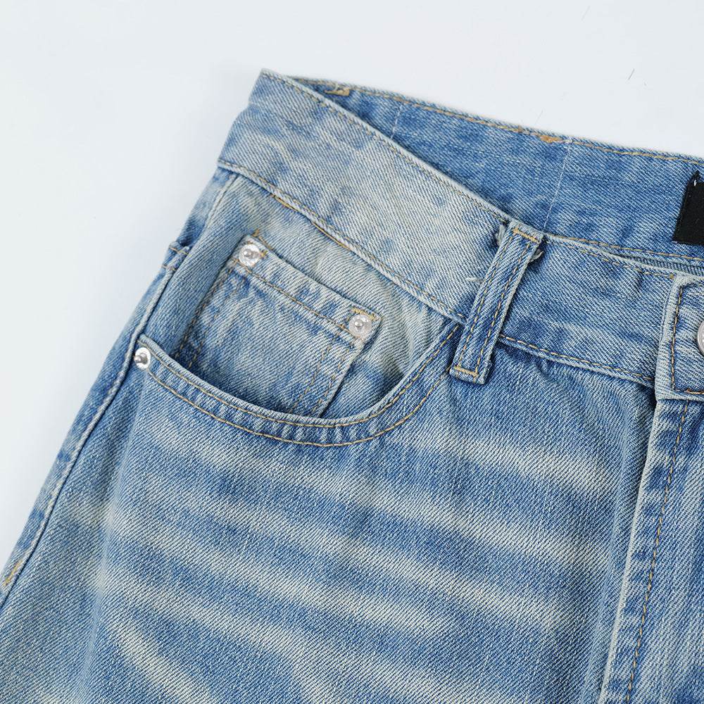 American Retro Wash Gradient Spray Painting Denim Trousers Men Jeans