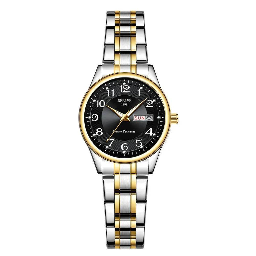 Ultra-Thin Stainless Steel Strap Watch, Double Calendar, Luminous, Waterproof