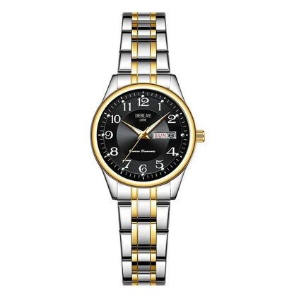 Ultra-Thin Stainless Steel Strap Watch, Double Calendar, Luminous, Waterproof