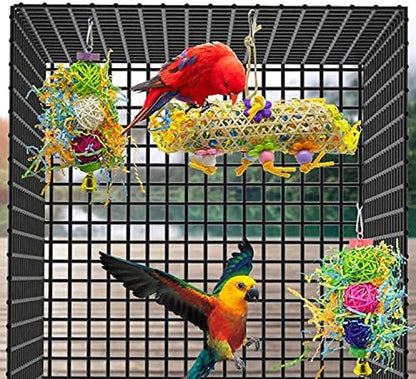 SHANTU Lot de 3 jouets à mâcher pour oiseaux, jouets à déchiqueter, jouets en luffa pour oiseaux, jouets de recherche de nourriture suspendus pour calopsittes, perruches, perroquets gris africains