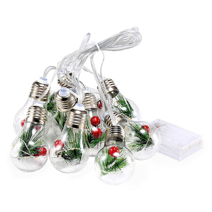 1Pc 13.78FT Christmas Snow Globe String Light Battery Powered 10 LED Bulbs Indoor Christmas Lights With Pine Needles Snowflakes Berries