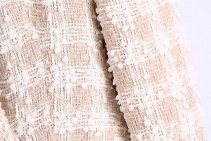 Elegant Luxury Lapel Long Sleeved Double Breasted Check tweed Blazer Women