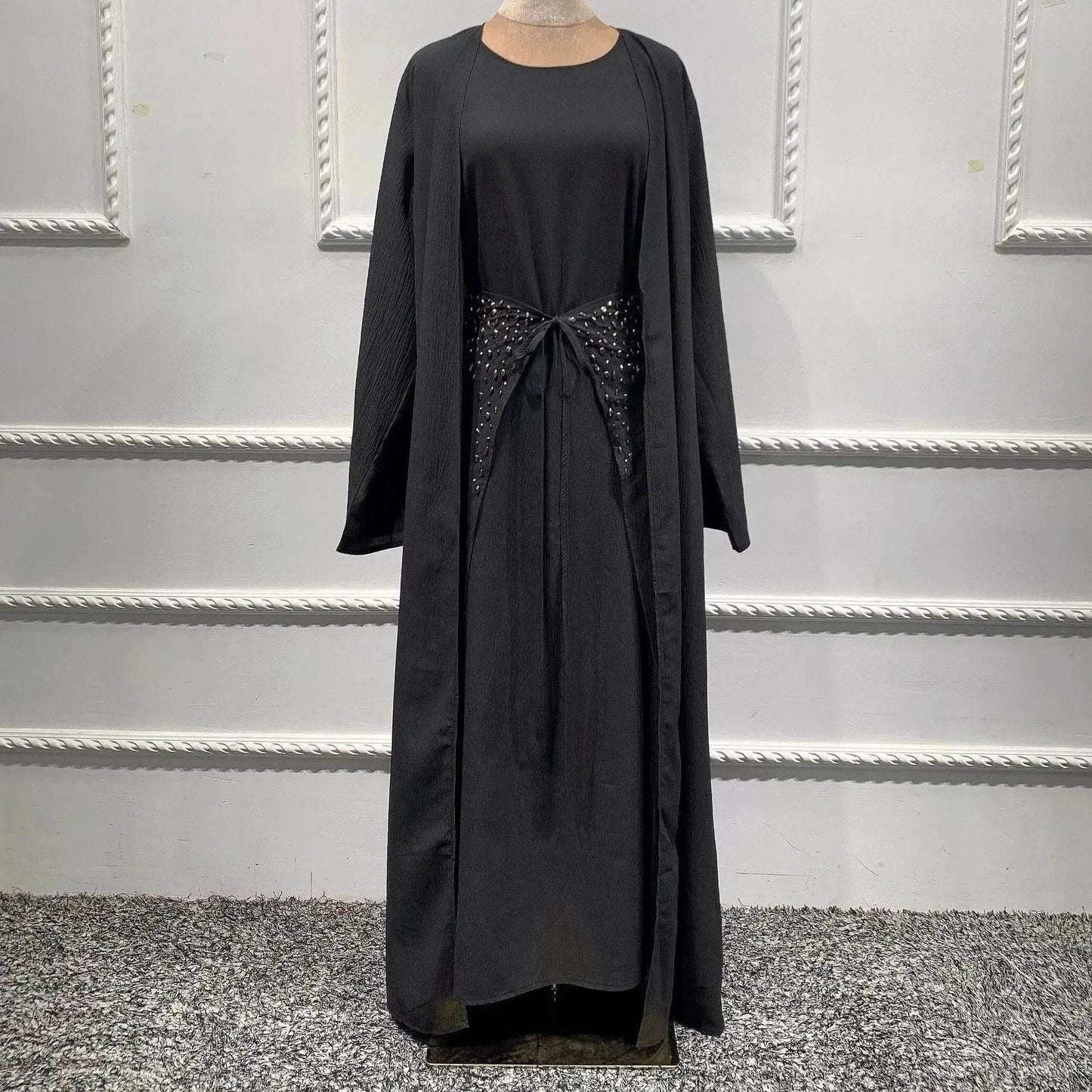 Arab3 piece set ArabDubai Abaya dress with Turban Embellished Abaya