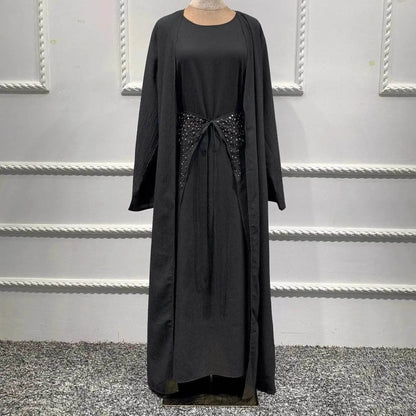 Arab3 piece set ArabDubai Abaya dress with Turban Embellished Abaya