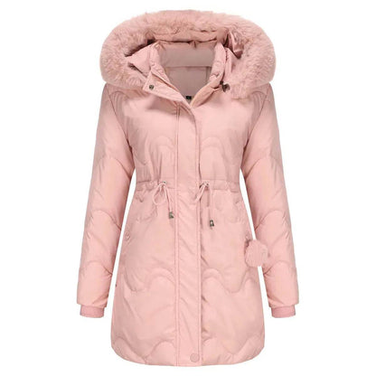 Autumn Winter Fur Collar cotton padded long winter jacket for women